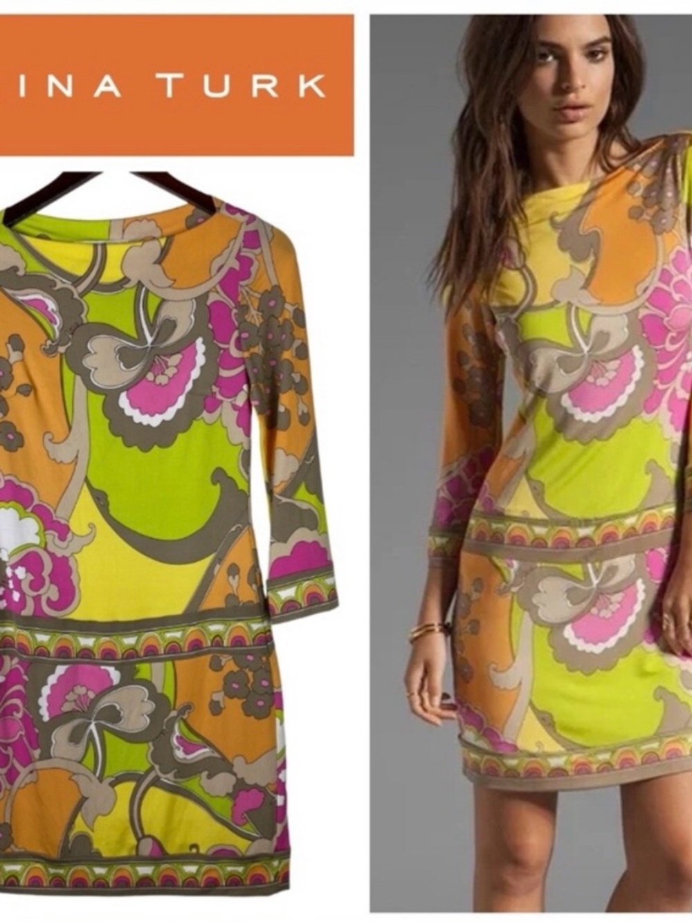 Trina Turk Lime, Orange & Pink Floral Shift Dress